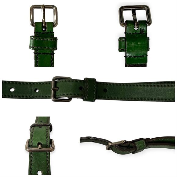 Prada Green Slim Leather Belt, Silver tone  buckle,  Size 90/36\